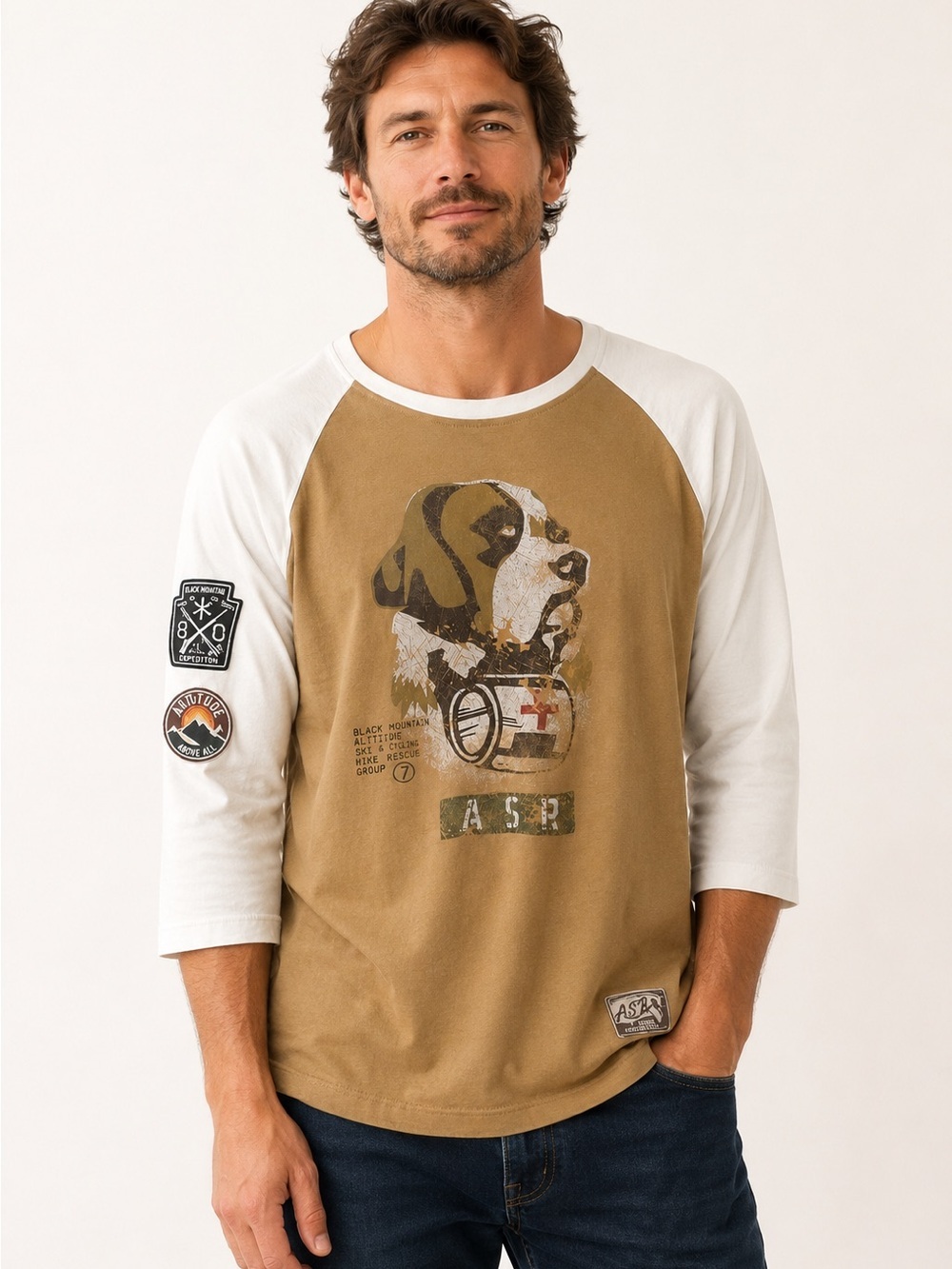 AKOO Men's 3/4 Raglan Shirt St Bernard Search & Rescue Streetwear